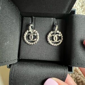 CHANEL Silver Rope Logo Earrings 25C